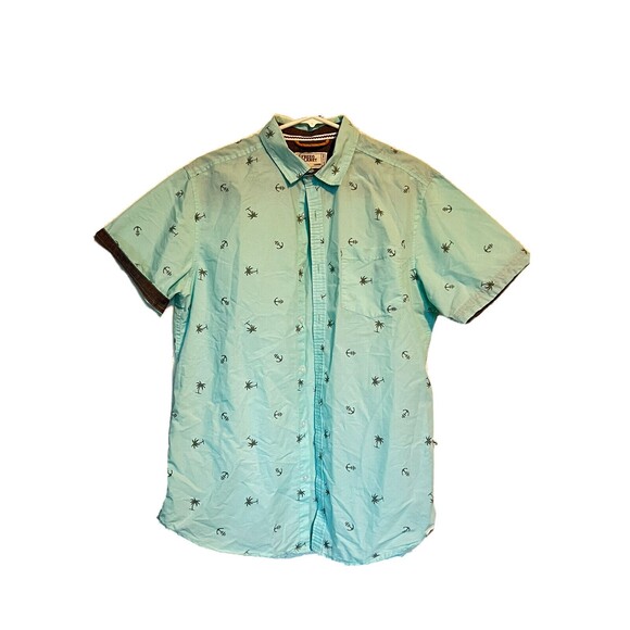 Free planet mens shirt size L teal nautical button up - Picture 1 of 6